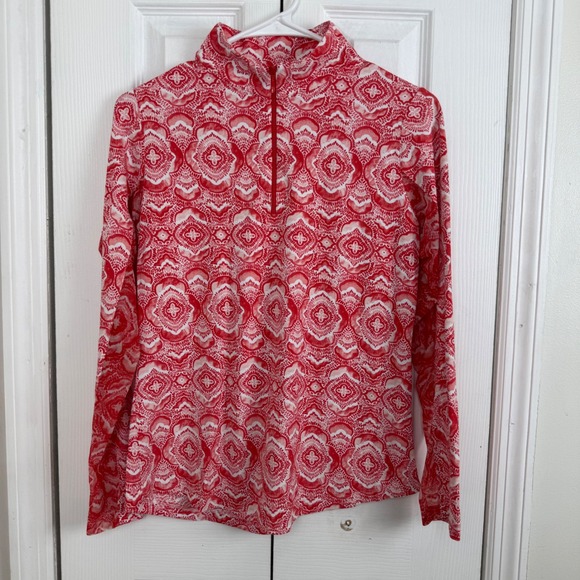 IBKUL Tops - IBKUL Womens‎ S 1/4 Zip Golf Sun Shirt Red White Medallion UPF 50 Mesh